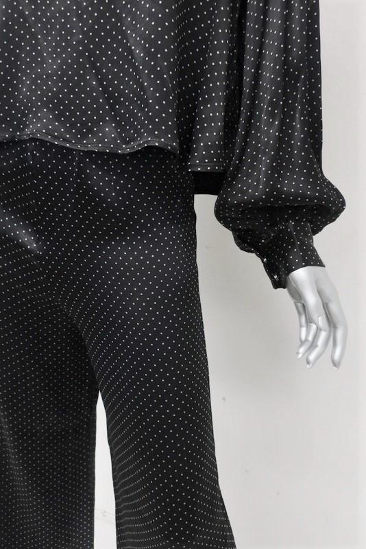 Ganni Matching Shirt &amp; Pants Set Cameron Black Polka Dot Print Satin Size 38 NEW - Celebrity Owned
