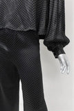 Ganni Matching Shirt & Pants Set Cameron Black Polka Dot Print Satin Size 38 NEW - Celebrity Owned