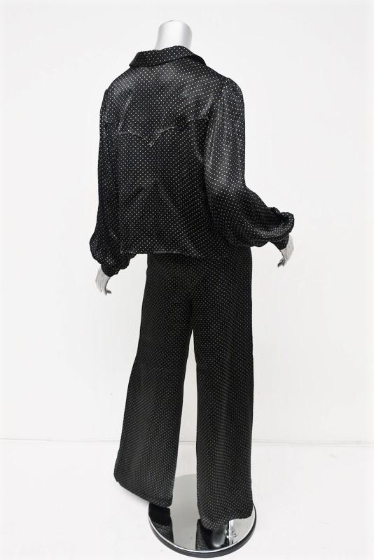 Ganni Matching Shirt &amp; Pants Set Cameron Black Polka Dot Print Satin Size 38 NEW - Celebrity Owned