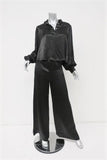 Ganni Matching Shirt & Pants Set Cameron Black Polka Dot Print Satin Size 38 NEW - Celebrity Owned