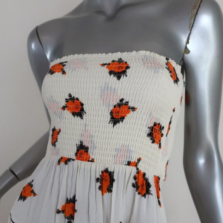 Ganni Strapless Mini Dress or Midi Skirt White Roseburg Printed Crepe Size 36 - Celebrity Owned