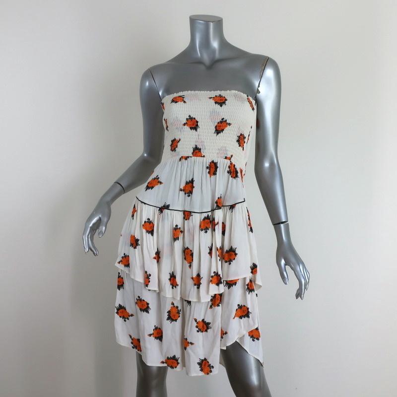 Ganni Strapless Mini Dress or Midi Skirt White Roseburg Printed Crepe Size 36 - Celebrity Owned