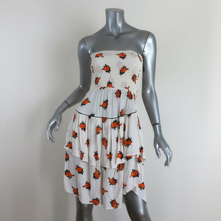 Ganni Strapless Mini Dress or Midi Skirt White Roseburg Printed Crepe Size 36 - Celebrity Owned