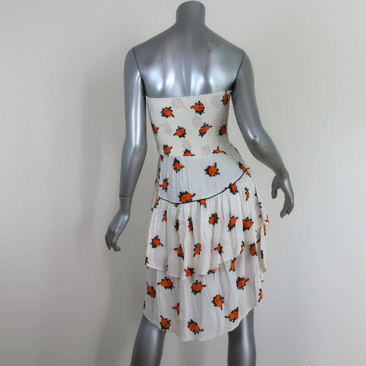 Ganni Strapless Mini Dress or Midi Skirt White Roseburg Printed Crepe Size 36 - Celebrity Owned
