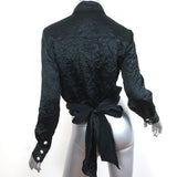 GANNI Wrap Shirt Black Crinkled Satin Size 36 Long Sleeve Blouse NEW - Celebrity Owned