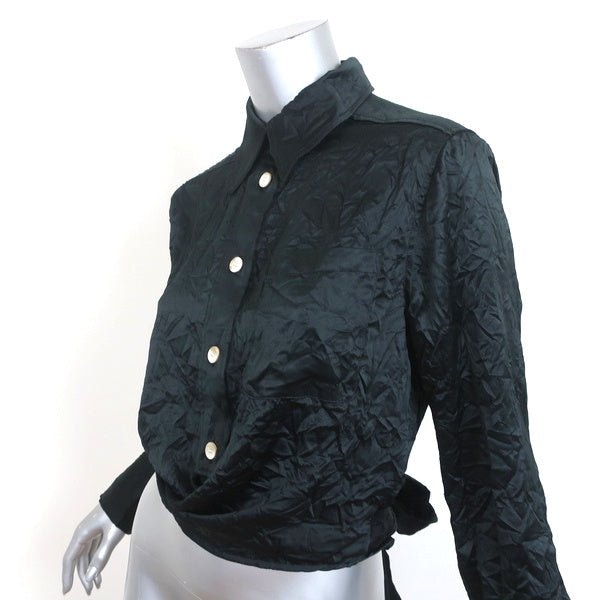 GANNI Wrap Shirt Black Crinkled Satin Size 36 Long Sleeve Blouse NEW - Celebrity Owned
