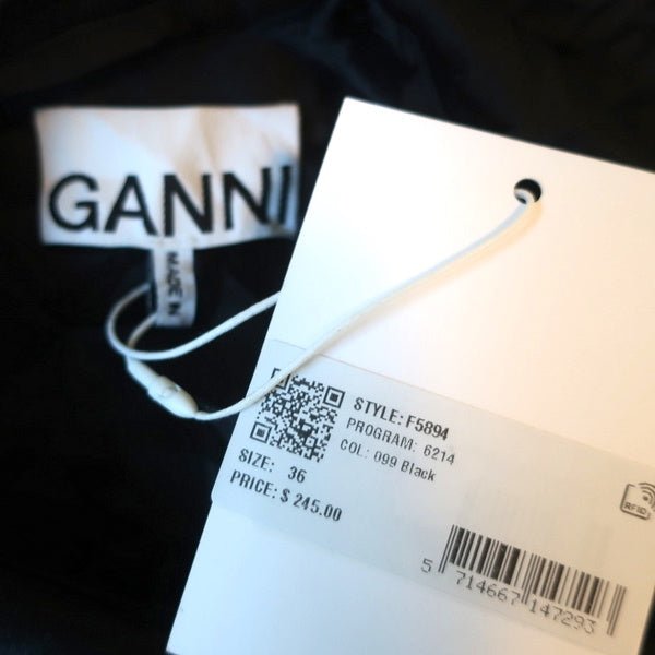 GANNI Wrap Shirt Black Crinkled Satin Size 36 Long Sleeve Blouse NEW - Celebrity Owned