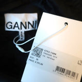 GANNI Wrap Shirt Black Crinkled Satin Size 36 Long Sleeve Blouse NEW - Celebrity Owned