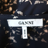 Ganni Wrap Top Barra Navy Printed Crepe Size 40 Puff Sleeve Blouse - Celebrity Owned