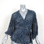 Ganni Wrap Top Barra Navy Printed Crepe Size 40 Puff Sleeve Blouse