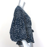 Ganni Wrap Top Barra Navy Printed Crepe Size 40 Puff Sleeve Blouse - Celebrity Owned