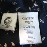 Ganni Wrap Top Barra Navy Printed Crepe Size 40 Puff Sleeve Blouse - Celebrity Owned