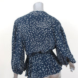 Ganni Wrap Top Barra Navy Printed Crepe Size 40 Puff Sleeve Blouse - Celebrity Owned