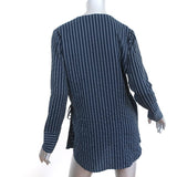 Ganni Wrap Top Lynch Navy Pinstripe Seersucker Size 36 Long Sleeve Blouse - Celebrity Owned