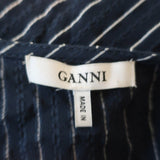 Ganni Wrap Top Lynch Navy Pinstripe Seersucker Size 36 Long Sleeve Blouse - Celebrity Owned
