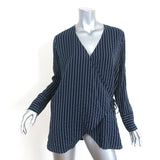 Ganni Wrap Top Lynch Navy Pinstripe Seersucker Size 36 Long Sleeve Blouse - Celebrity Owned