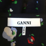 Ganni Wrap Top Nolana Black Floral Print Silk Size 36 Short Sleeve Blouse - Celebrity Owned