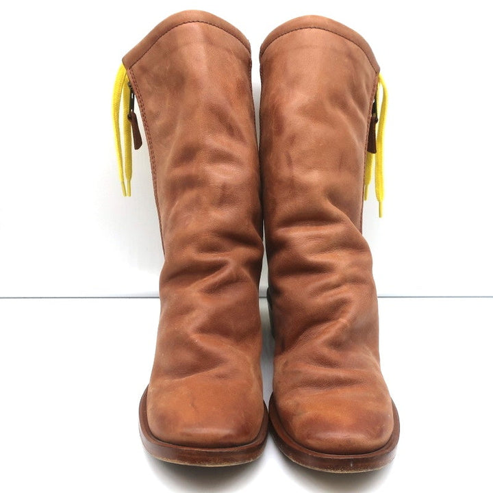 Georgina Goodman Billy Lace-Back Flat Boots Brown Leather Size 38 - Celebrity Owned