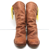 Georgina Goodman Billy Lace-Back Flat Boots Brown Leather Size 38 - Celebrity Owned