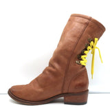 Georgina Goodman Billy Lace-Back Flat Boots Brown Leather Size 38 - Celebrity Owned