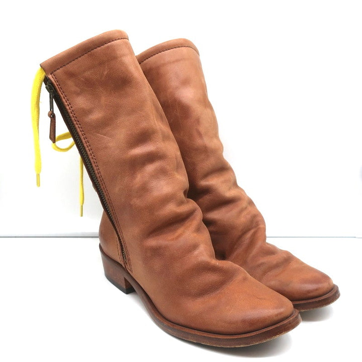 Georgina Goodman Billy Lace-Back Flat Boots Brown Leather Size 38 - Celebrity Owned