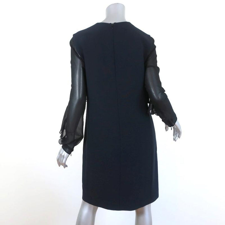 Giambattista Valli Dress Black Ruffled Chiffon &amp; Navy Cady Size 44 Long Sleeve - Celebrity Owned