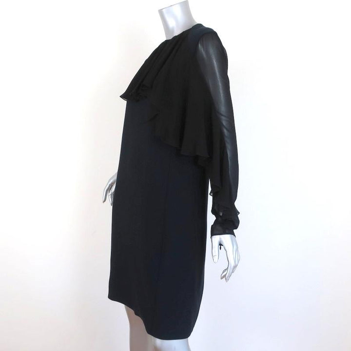 Giambattista Valli Dress Black Ruffled Chiffon &amp; Navy Cady Size 44 Long Sleeve - Celebrity Owned