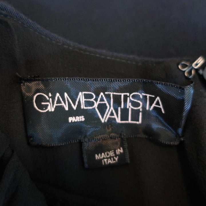 Giambattista Valli Dress Black Ruffled Chiffon &amp; Navy Cady Size 44 Long Sleeve - Celebrity Owned