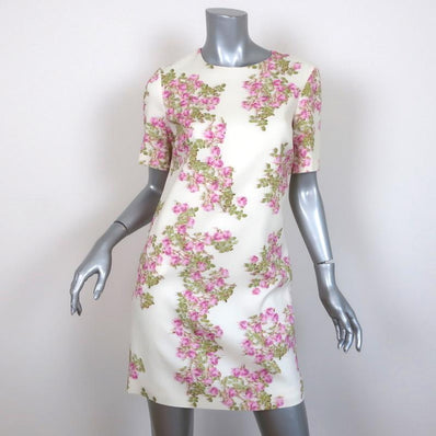 Giambattista Valli Dress Ivory Floral Print Crepe Size 38 Short Sleeve Shift - Celebrity Owned