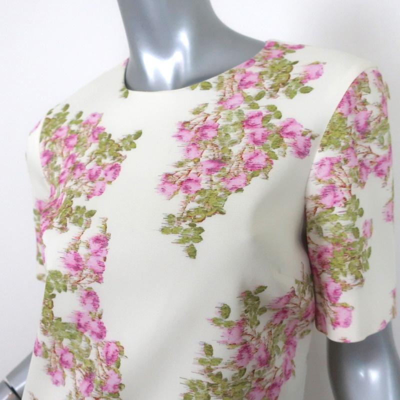Giambattista Valli Dress Ivory Floral Print Crepe Size 38 Short Sleeve Shift - Celebrity Owned