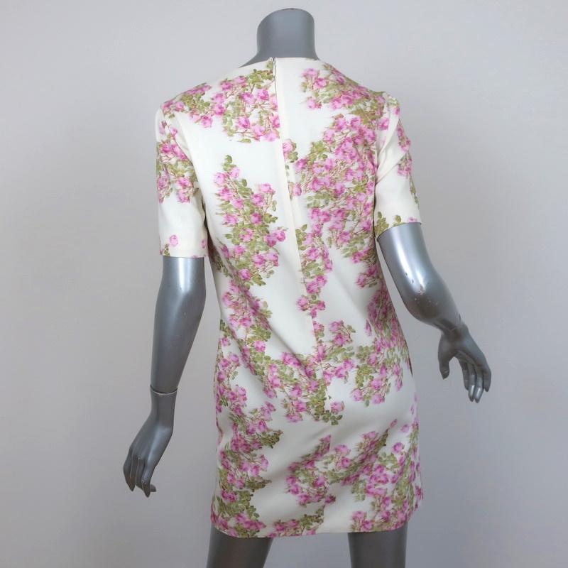 Giambattista Valli Dress Ivory Floral Print Crepe Size 38 Short Sleeve Shift - Celebrity Owned
