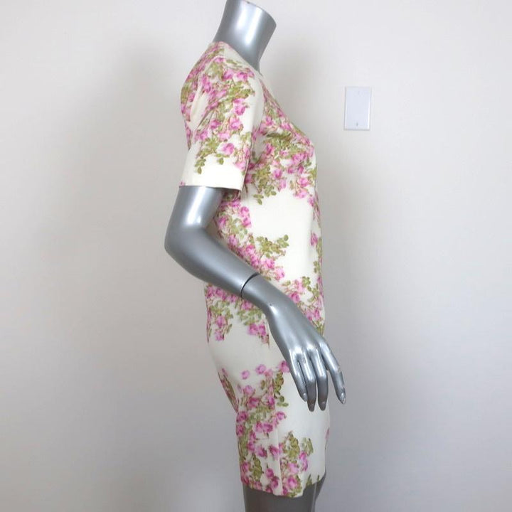 Giambattista Valli Dress Ivory Floral Print Crepe Size 38 Short Sleeve Shift - Celebrity Owned