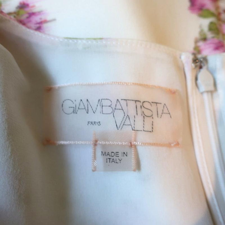 Giambattista Valli Dress Ivory Floral Print Crepe Size 38 Short Sleeve Shift - Celebrity Owned