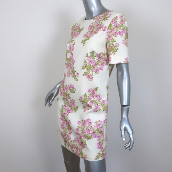 Giambattista Valli Dress Ivory Floral Print Crepe Size 38 Short Sleeve Shift - Celebrity Owned