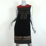 Giambattista Valli Dress Leopard-Trim Black & Gold Knit Size 44 Sleeveless Shift - Celebrity Owned