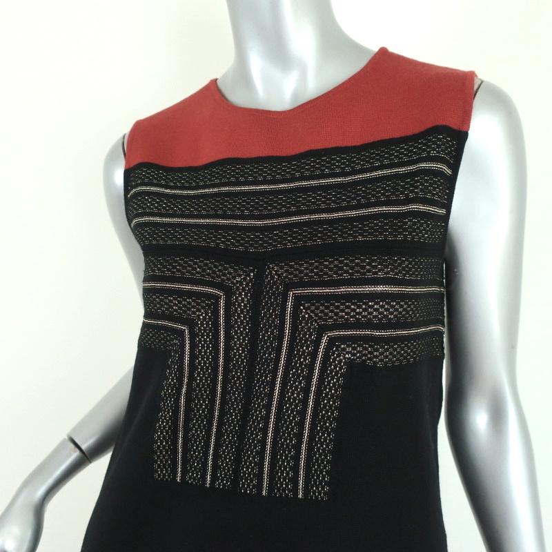Giambattista Valli Dress Leopard-Trim Black &amp; Gold Knit Size 44 Sleeveless Shift - Celebrity Owned