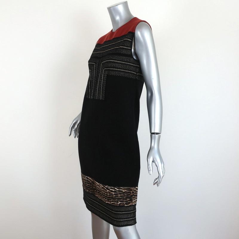 Giambattista Valli Dress Leopard-Trim Black &amp; Gold Knit Size 44 Sleeveless Shift - Celebrity Owned