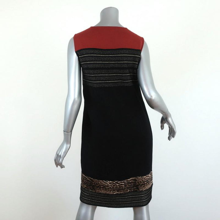 Giambattista Valli Dress Leopard-Trim Black &amp; Gold Knit Size 44 Sleeveless Shift - Celebrity Owned