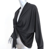 Giambattista Valli Tie-Front Top Black Silk Jersey Size 40 Long Sleeve Blouse - Celebrity Owned