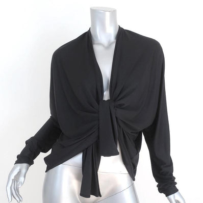 Giambattista Valli Tie-Front Top Black Silk Jersey Size 40 Long Sleeve Blouse - Celebrity Owned