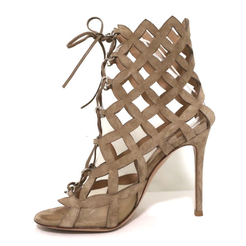 Gianvito Rossi Ankle Boots Beige Cutout Suede Size 37 Open Toe Sandal Booties - Celebrity Owned