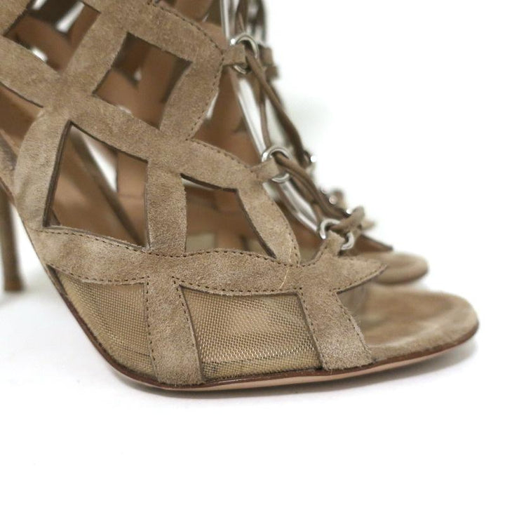 Gianvito Rossi Ankle Boots Beige Cutout Suede Size 37 Open Toe Sandal Booties - Celebrity Owned