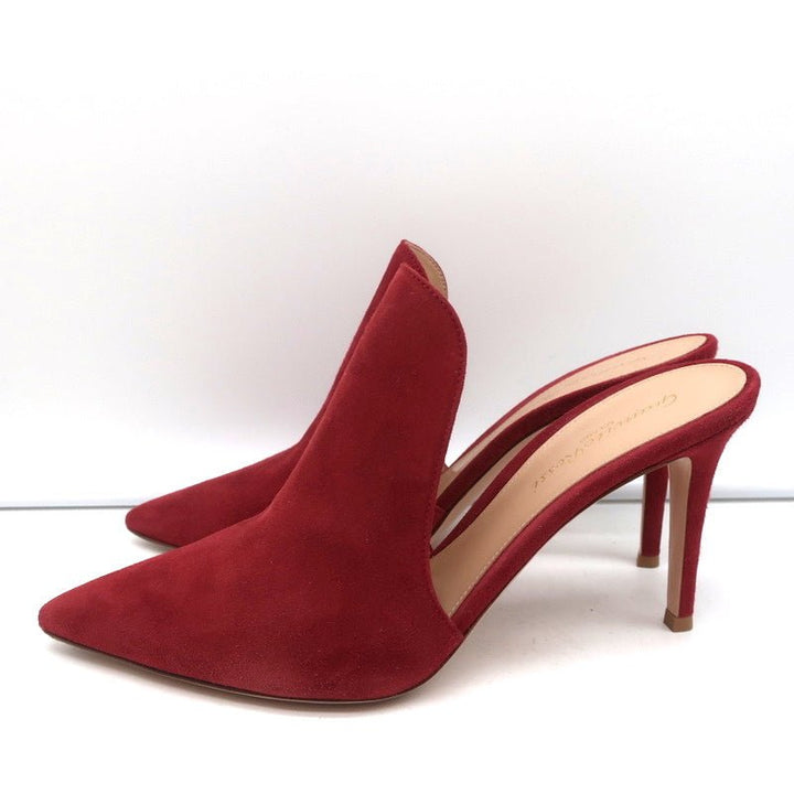 Gianvito Rossi Aramis Mules Red Suede Size 39 Pointed Toe Heels - Celebrity Owned