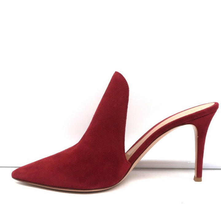 Gianvito Rossi Aramis Mules Red Suede Size 39 Pointed Toe Heels - Celebrity Owned