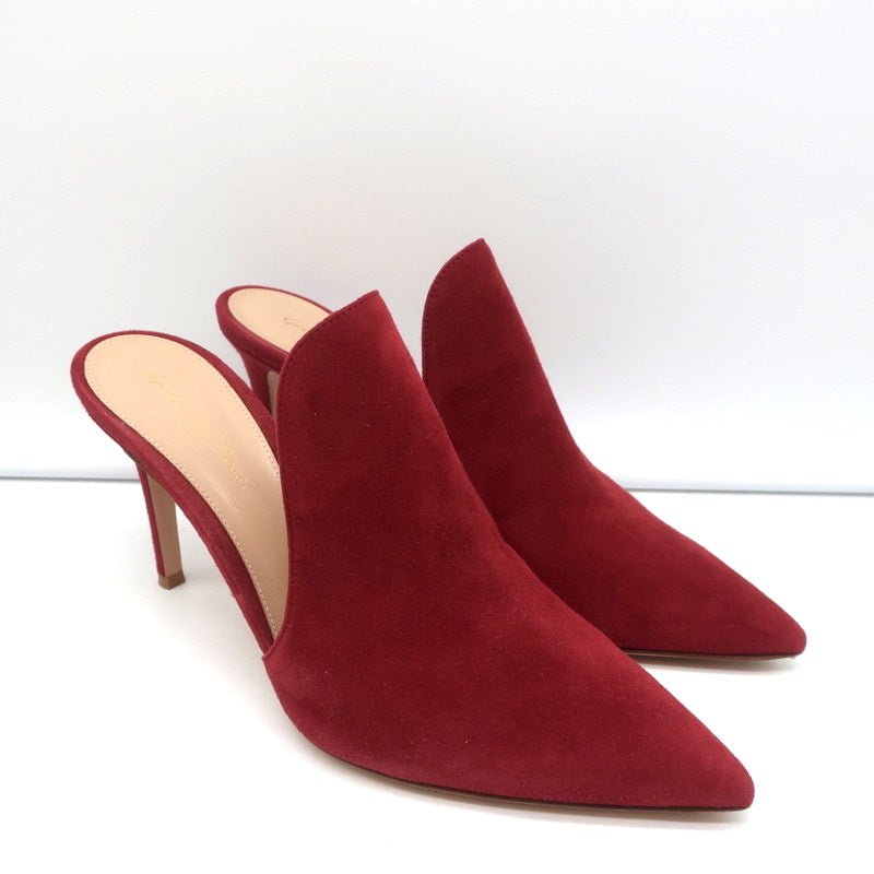 Gianvito Rossi Aramis Mules Red Suede Size 39 Pointed Toe Heels - Celebrity Owned