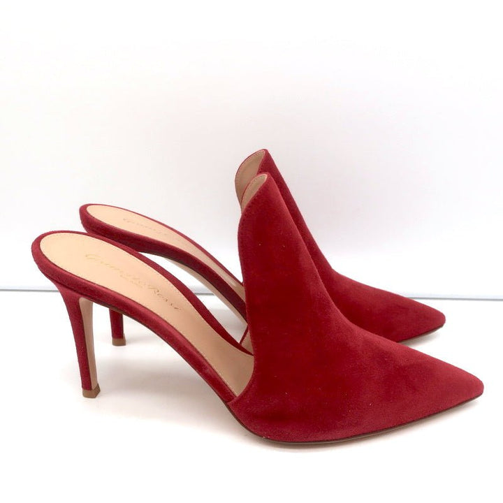 Gianvito Rossi Aramis Mules Red Suede Size 39 Pointed Toe Heels - Celebrity Owned