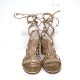 Gianvito Rossi Artemis Lace-Up Sandals Gold Metallic Leather Size 37 Block Heel - Celebrity Owned