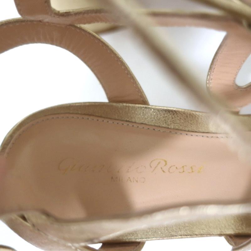 Gianvito Rossi Artemis Lace-Up Sandals Gold Metallic Leather Size 37 Block Heel - Celebrity Owned