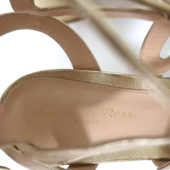 Gianvito Rossi Artemis Lace-Up Sandals Gold Metallic Leather Size 37 Block Heel - Celebrity Owned