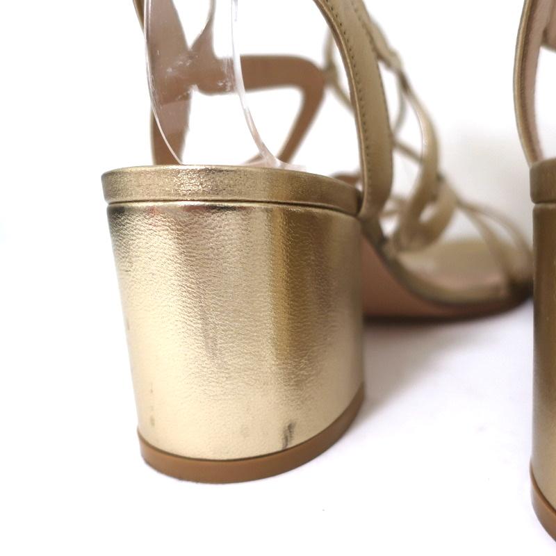 Gianvito Rossi Artemis Lace-Up Sandals Gold Metallic Leather Size 37 Block Heel - Celebrity Owned
